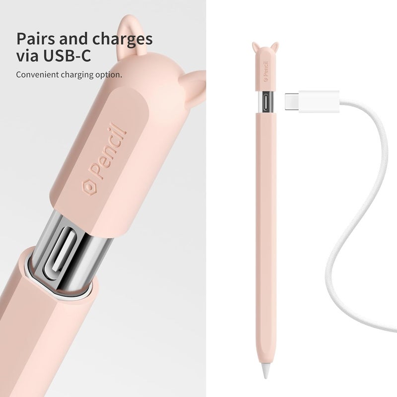 ELETIUO حافظة سيليكون متوافقة مع قلم أبل (USB-C)، حامل واقي مع غطاء، غلاف مضاد للانزلاق يدعم المغناطيسية متوافق مع قلم أبل الجيل الثالث، وردي فاتح - Image 3